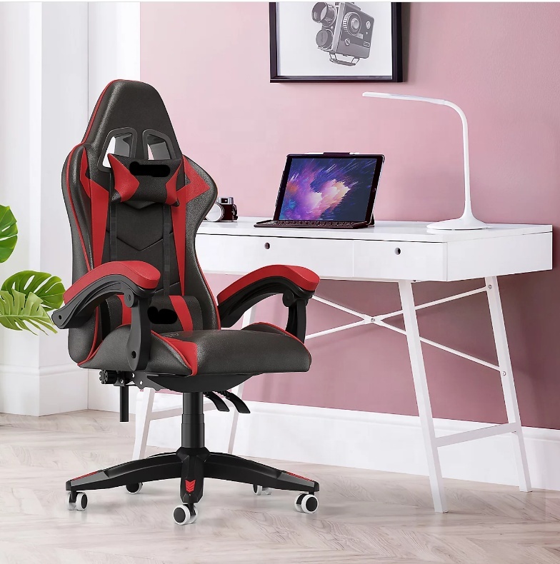 Pc Gaming Price - เก้าอี้เกมมิ่งปรับระดับได้ สีดำแดง หนัง PU เก้าอี้หมุนได้ สำหรับสำนักงานและเล่นเกม-ราคาถูกสำหรับเกมคอมพิวเตอร์พีซี