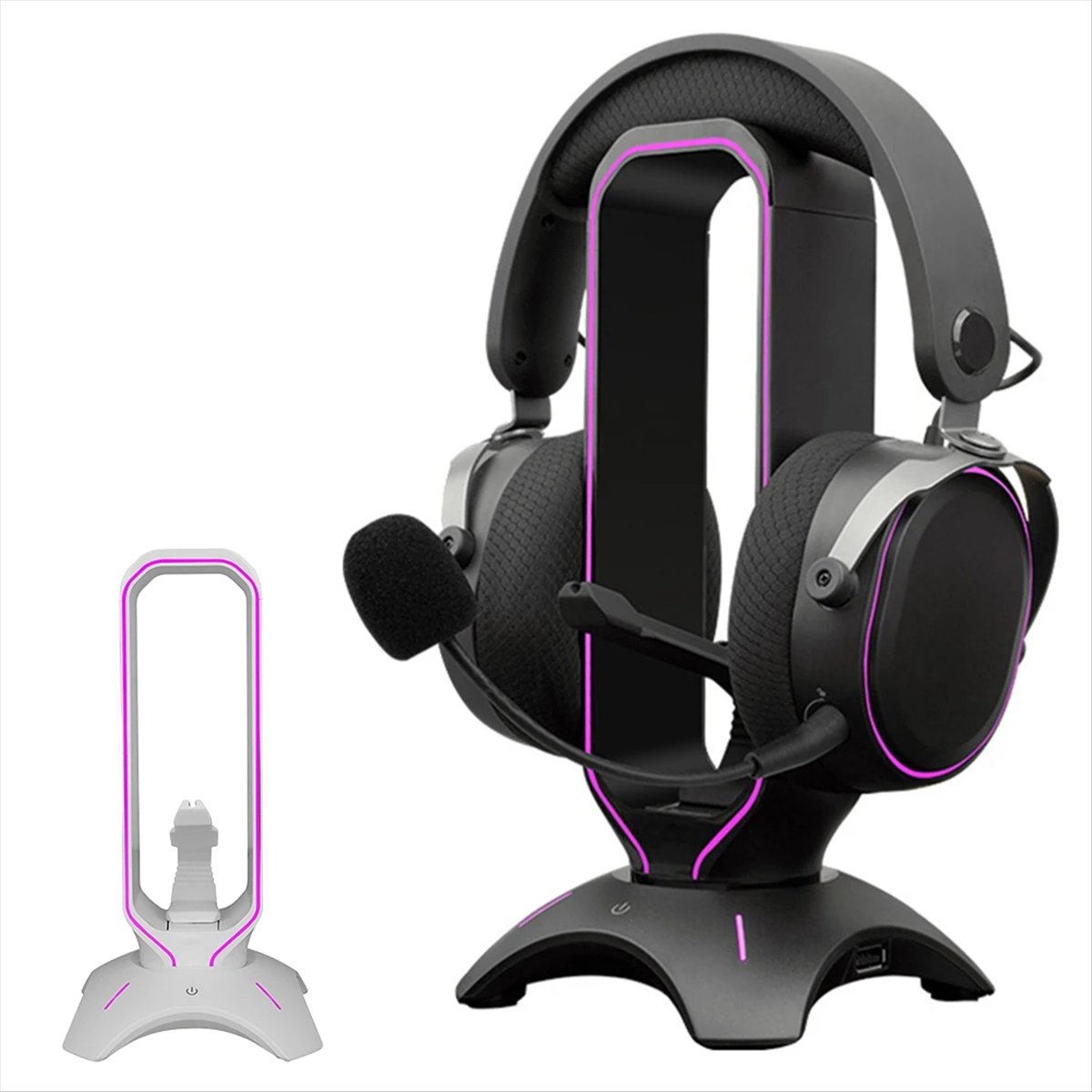 Mouse Bungee Holder - ขาตั้งหูฟังเกมมิ่ง RGB แบบมั่นคง พร้อมที่เก็บสายเมาส์แบบยืดหยุ่น ที่วางหูฟังแบบครอบหู ชั้นวางหูฟังสำหรับวางบนโต๊ะ