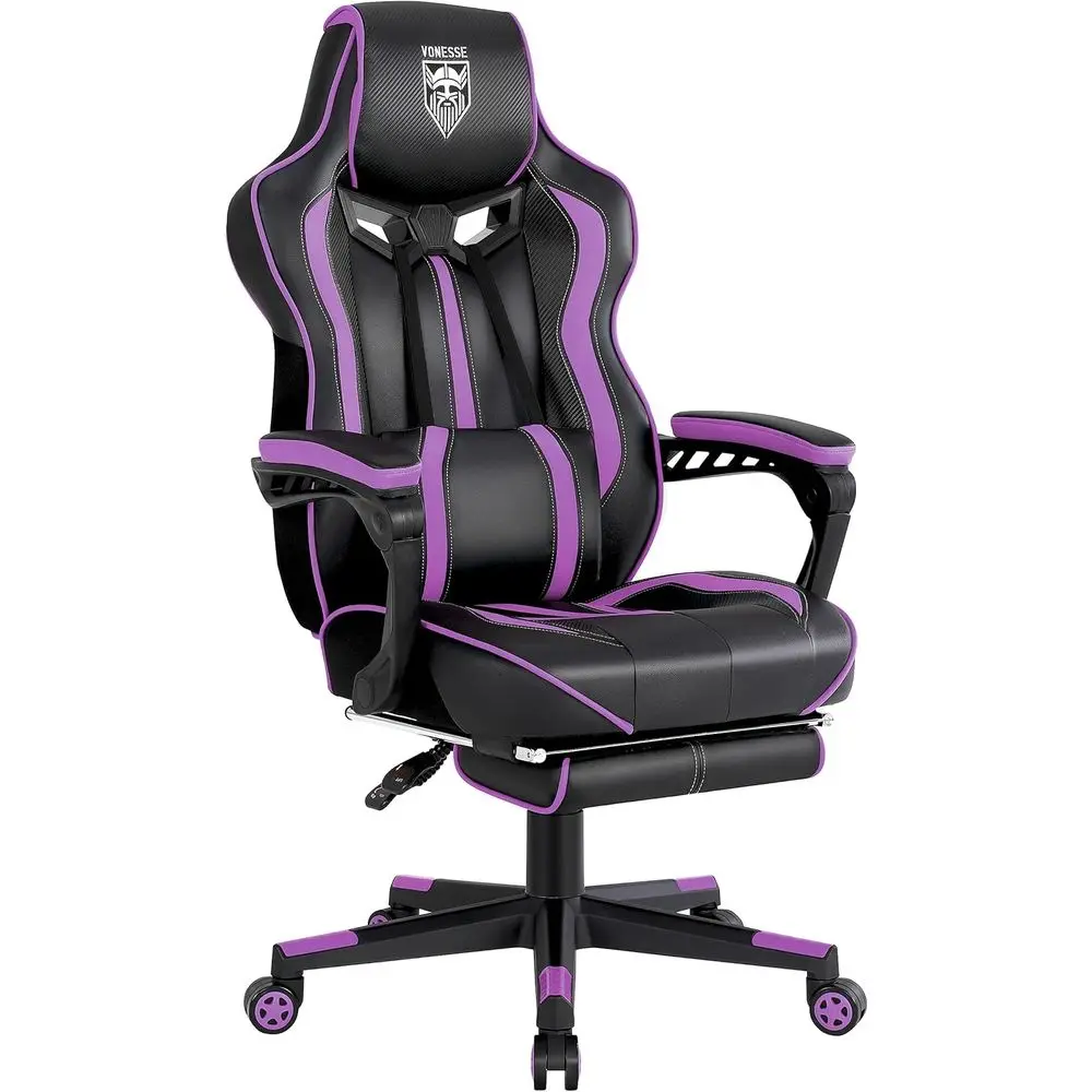 Pc Gaming Usa - เก้าอี้เล่นเกมปรับเอนตามหลักสรีรศาสตร์สำหรับผู้ใหญ่พร้อมระบบนวด เก้าอี้เล่นเกมพีซีขนาดใหญ่และสูง - สีดำ