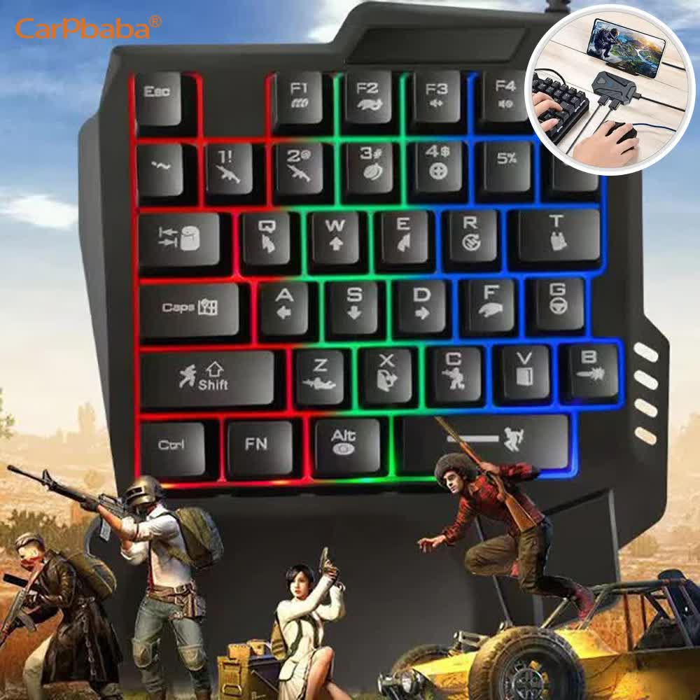 Pc Gaming Compact - ชุดคีย์บอร์ดเกมมิ่งแบบมือเดียวพร้อมเมาส์มีไฟแบ็คไลท์สำหรับผู้เล่นเกมบนแอนดรอยด์และพีซี