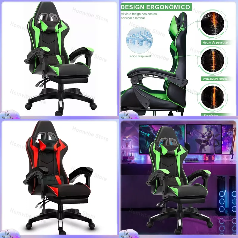 Pc Gaming Usa - เก้าอี้เล่นเกมตามหลักสรีรศาสตร์พนักพิงสูงพร้อมที่วางเท้า เก้าอี้สำนักงานปรับเอนได้สำหรับนักเล่นเกมพีซี เก้าอี้โต๊ะคอมพิวเตอร์ เก้าอี้แข่งรถ